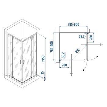Душевой уголок INRAIN VIN-038 /  80-90х80-90х195 / квадрат / Чёрный / Прозрачное / 6 мм — фото 2, Квадратные душевые уголки