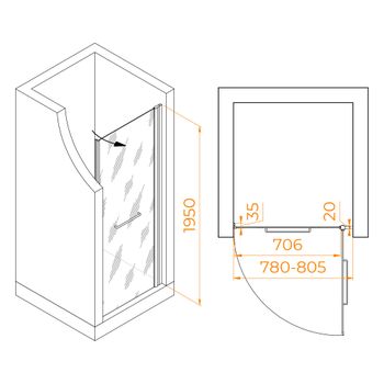 Душевая дверь  80*195 RGW PA-103-B Чёрный/Матовое/6 мм (EasyClean) — фото 3, Распашные душевые двери