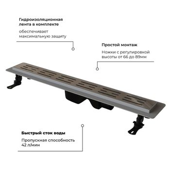 Душевой лоток прямой INRAIN SRL-20-80 800 Ø 50 мм хром — фото 2, Душевые лотки