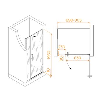 Душевая дверь  90*195 RGW HO-012-B Чёрный/Прозрачное/8 мм — фото 2, Распашные душевые двери