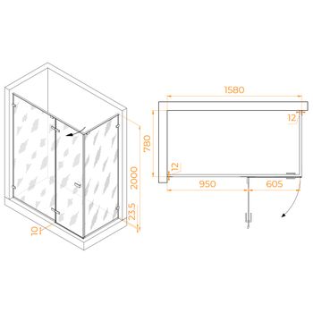 Душевой уголок 160* 80*200 RGW SV-040 Прямоуг./Хром/Прозрачное/8 мм (2 уп.) — фото 6, Прямоугольные душевые уголки