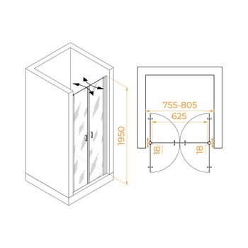 Душевая дверь  80*195 RGW PA-104-B Чёрный/Прозрачное/6 мм (EasyClean) — фото 3, Распашные душевые двери