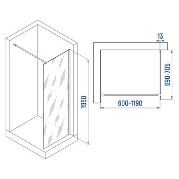 Душевая перегородка INRAIN MONT-010 /  70х195 / Белый / Прозрачное / 8 мм — фото 2, Душевые перегородки