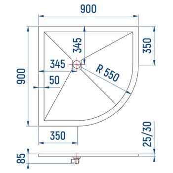 Душевой поддон IN R-9090 графит Полукруг 90*90 — фото 6, Душевые поддоны из искусственного камня