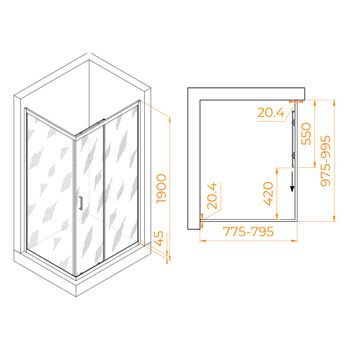 Душевой уголок  80*100*190 RGW PA-245-B Прямоуг./Чёрный/Прозрачное/6 мм (Easy) — фото 2, Прямоугольные душевые уголки