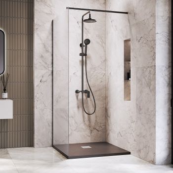 Душевая перегородка INRAIN MONT-002 / 100х195 / Чёрный / Прозрачное / 6 мм — фото 1, Душевые перегородки