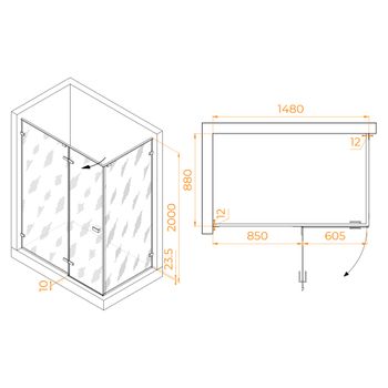 Душевой уголок 150* 90*200 RGW SV-040-Gr Прямоуг./Серый/Матовое/8 мм (2 уп.) — фото 6, Прямоугольные душевые уголки