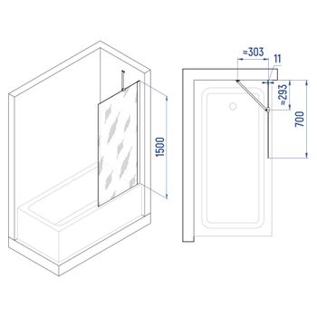Шторка на ванну INRAIN MC-150 /  70х150 / Чёрный / Прозрачное / 6 мм (Держатель) — фото 3, Неподвижные шторки для ванной