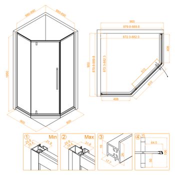 Душевой уголок  90*90*195 RGW SV-81-G Трапеция/Золото/Прозрачное/6 мм (Easy) — фото 3, Душевые уголки трапеция
