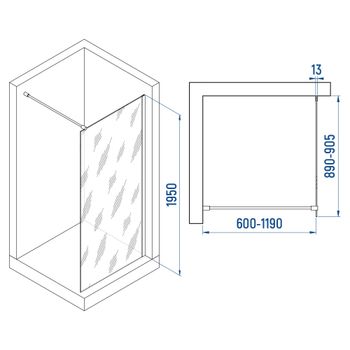 Душевая перегородка INRAIN MONT-010 /  90х195 / Чёрный / Матовое / 8 мм — фото 2, Душевые перегородки