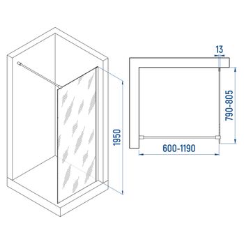 Душевая перегородка INRAIN MONT-010 /  80х195 / Белый / Прозрачное / 8 мм — фото 2, Душевые перегородки
