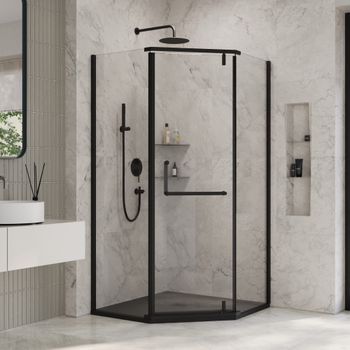 Душевой уголок INRAIN MIT-081 /  90х 90х195 / Трапеция / Чёрный / Прозрачное / 8 мм — фото 1, Душевые уголки трапеция