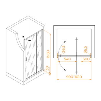 Душевая дверь 100*195 RGW LE-103 Хром/Прозрачное/6 мм — фото 3, Распашные душевые двери