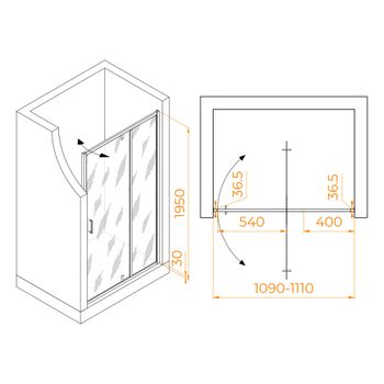 Душевая дверь 110*195 RGW LE-103 Хром/Прозрачное/6 мм — фото 3, Распашные душевые двери