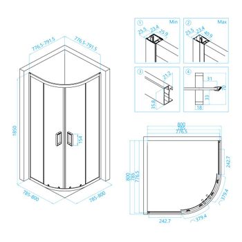 Душевой уголок  80*80*185 RGW CL-54 Полукруг/Хром/Прозрачное/5 мм — фото 6, Душевые уголки четверть круга