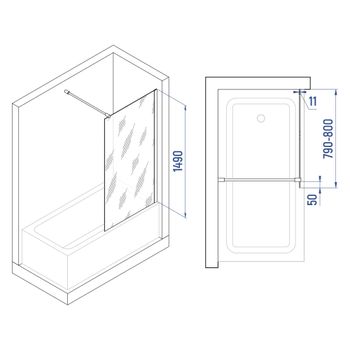 Шторка на ванну INRAIN MC-050 /  80х150 / Хром / Прозрачное / 6 мм — фото 3, Неподвижные шторки для ванной