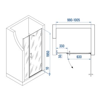 Душевая дверь INRAIN MIT-012 / 100х195 / Чёрный / Прозрачное / 8 мм — фото 1, Распашные душевые двери