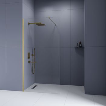 Душевая перегородка INRAIN MONT-002 / 100х195 / Золото / Прозрачное / 6 мм — фото 1, Душевые перегородки