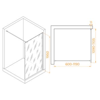 Душевая перегородка INRAIN MONT-002 / 110х195 / Хром / Прозрачное / 6 мм — фото 2, Душевые перегородки