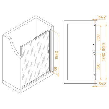 Душевая дверь 160*195 RGW PA-14 Gr Серый/Прозрачное/6 мм (EasyClean) — фото 3, Раздвижные душевые двери