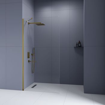 Душевая перегородка INRAIN MONT-110 / 100х195 / Золото браш / Прозрачное / 8 мм — фото 4, Душевые перегородки