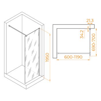 Душевая перегородка  70*195 RGW WA-001 Хром/Прозрачное/10 мм (Easy) — фото 3, Душевые перегородки