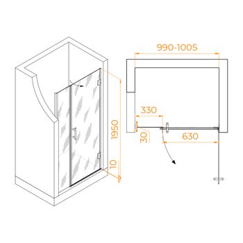 Душевая дверь INRAIN MIT-012 / 100х195 / Хром / Прозрачное / 8 мм — фото 2, Распашные душевые двери