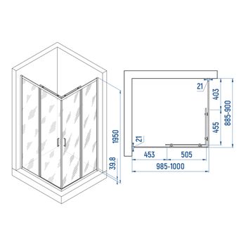 Душевой уголок INRAIN VIN-040 /  90х100х195 / Прямоуг. / Хром / Прозрачное / 6 мм — фото 4, Прямоугольные душевые уголки