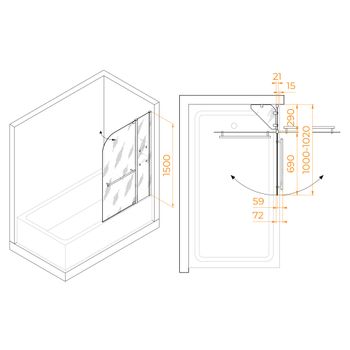 Шторка на ванну 100*150 RGW SC-08 Хром/Прозрачное/6 мм (Easy/с полками) — фото 2, Шторки для ванной распашные