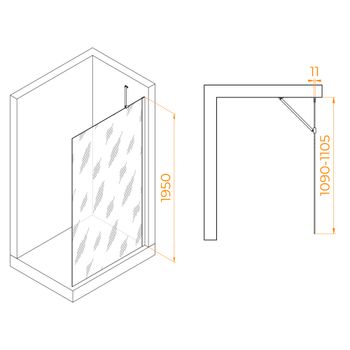 Душевая перегородка INRAIN MONT-102 / 110х195 / Чёрный / Прозрачное / 6 мм — фото 2, Душевые перегородки