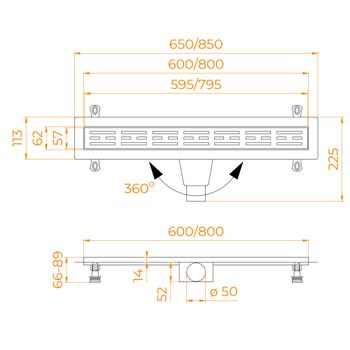 Душевой лоток Drain Leo-20-80 прямой 800 хром Ø 50 мм на ножках, сифон — фото 4, Душевые лотки