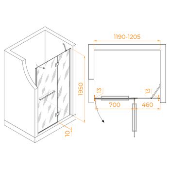 Душевая дверь INRAIN MIT-018 / 120х195 / Хром / Прозрачное / 8 мм — фото 5, Раздвижные душевые двери
