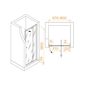 Душевая дверь  70*185 RGW PA-02-B NEW Чёрный/Прозрачное/6 мм (EasyClean) — фото 2, Распашные душевые двери