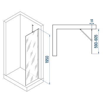 Душевая перегородка INRAIN MONT-102 /  60х195 / Хром / Прозрачное / 6 мм — фото 2, Душевые перегородки