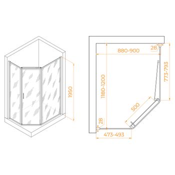 Душевой уголок  90*120*195 RGW PA-86 Трапеция/хром/Прозрачное/6 мм — фото 4, Душевые уголки трапеция