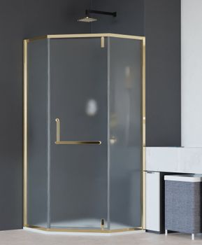 Душевой уголок INRAIN MIT-084 / 100х100х195 / Трапеция / Золото браш / Матовое / 8 мм — фото 1, Душевые уголки трапеция
