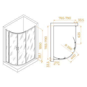 Душевой уголок  80*120*185 RGW PA-61 Асимметрия/Хром/Прозрачное/6 мм (Easy) — фото 3, Асимметричные душевые уголки