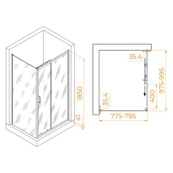 Душевой уголок  80*100*185 RGW PA-145 Прямоуг./Хром/Прозрачное/6 мм (Easy) — фото 2, Прямоугольные душевые уголки