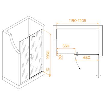 Душевая дверь 120*195 RGW HO-012-B Чёрный/Прозрачное/8 мм — фото 3, Распашные душевые двери