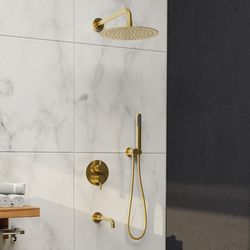 Комплект RGW SP-55-Gb Золото браш (Головной душ/смеситель/ручной душ/излив) — фото 1, Встраиваемые душевые комплекты