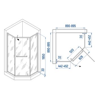 Душевой уголок INRAIN MIT-084 /  90х 90х195 / Трапеция / Белый / Матовое / 8 мм — фото 1, Душевые уголки трапеция
