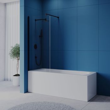 Шторка на ванну INRAIN MC-051 /  70х150 / Чёрный / Прозрачное / 8 мм — фото 1, Неподвижные шторки для ванной