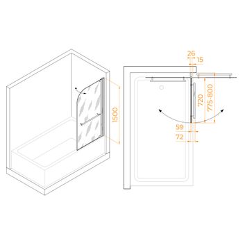 Шторка на ванну  80*150 RGW SC-06 Хром/Прозрачное/6 мм (Easy) — фото 4, Шторки для ванной распашные