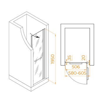 Душевая дверь  60*195 RGW PA-103-B Чёрный/Матовое/6 мм (EasyClean) — фото 3, Распашные душевые двери