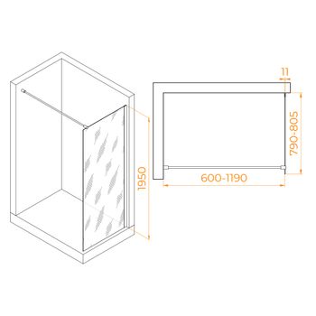 Душевая перегородка INRAIN MONT-002 /  80х195 / Белый / Прозрачное / 6 мм — фото 2, Душевые перегородки