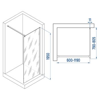 Душевая перегородка INRAIN MONT-002 /  80х195 / Хром / Прозрачное / 6 мм — фото 5, Душевые перегородки
