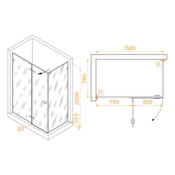 Душевой уголок 140* 80*200 RGW SV-040 Прямоуг./Хром/Матовое/8 мм (2 уп.) — фото 6, Прямоугольные душевые уголки