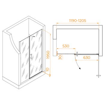 Душевая дверь 120*195 RGW HO-012 Хром/Прозрачное/8 мм — фото 2, Распашные душевые двери