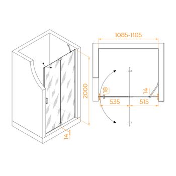 Душевая дверь 110*200 RGW HO-014-Gr Серый/Матовое/8 мм (EasyClean) — фото 2, Распашные душевые двери