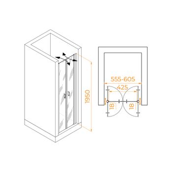 Душевая дверь  60*195 RGW PA-104-Gb Золото браш/Прозрачное/6 мм (EasyClean) — фото 2, Распашные душевые двери